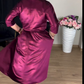 Robe midi en satin à manches 3/4 et col rond pour femme
