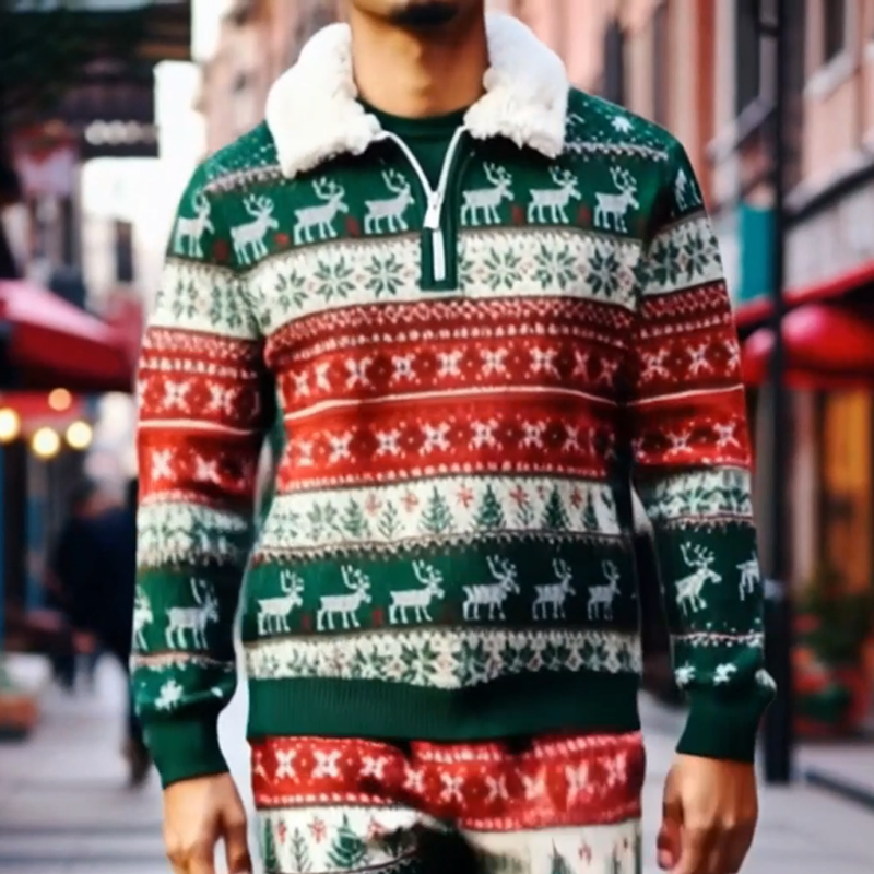 🎅 Ensemble coordonné de Noël haut de gamme pour homme – Duo pull et pantalon chauds pour les fêtes