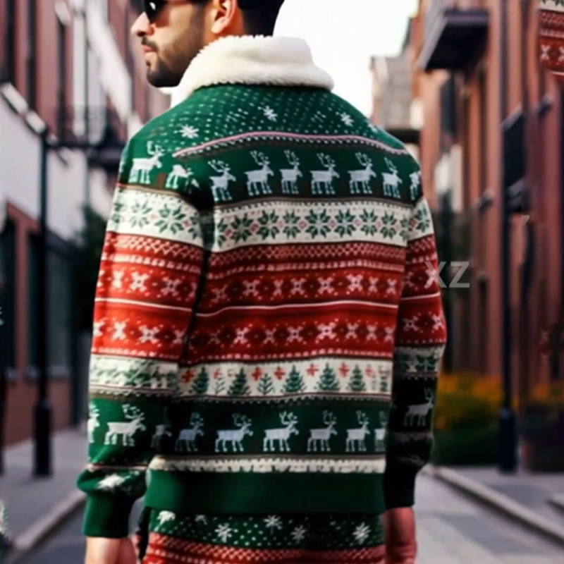 🎅 Ensemble coordonné de Noël haut de gamme pour homme – Duo pull et pantalon chauds pour les fêtes