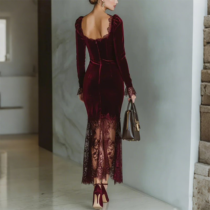 💗Offre exceptionnelle Black Friday – 50 % de réduction !💗Robe en dentelle pour femme avec encolure carrée