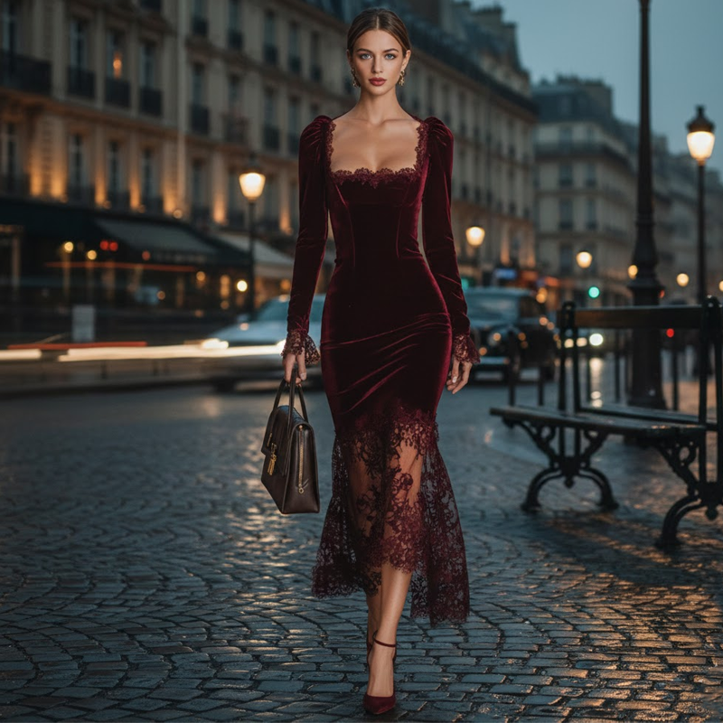 💗Offre exceptionnelle Black Friday – 50 % de réduction !💗Robe en dentelle pour femme avec encolure carrée