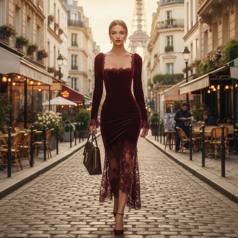 💗Offre exceptionnelle Black Friday – 50 % de réduction !💗Robe en dentelle pour femme avec encolure carrée