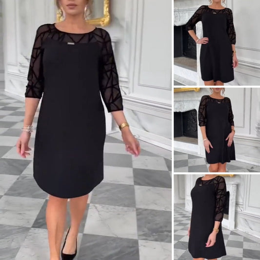 📢📢62% RÉDUCTION DERNIER JOUR! ✨Élégante robe noire coupe trapèze à manches 3/4 en maille