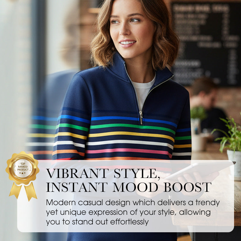 Pull à manches longues et demi-zip coloré à rayures pour femme