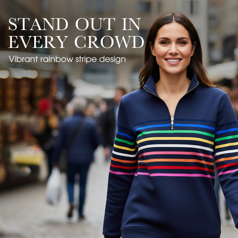 Pull à manches longues et demi-zip coloré à rayures pour femme