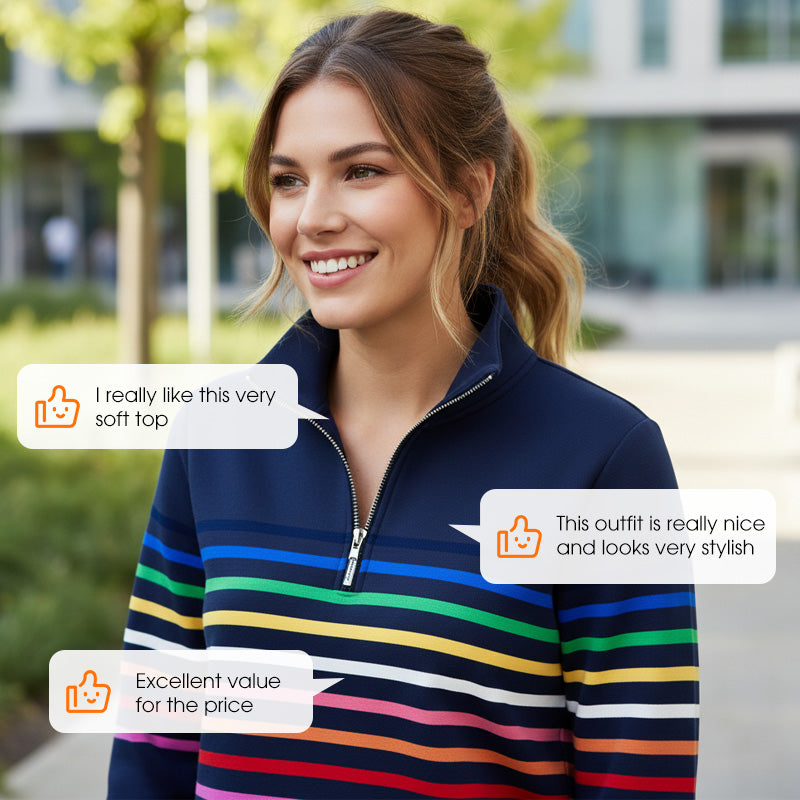 Pull à manches longues et demi-zip coloré à rayures pour femme