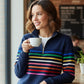 Pull à manches longues et demi-zip coloré à rayures pour femme
