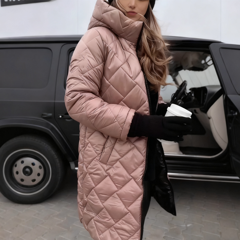 Manteau matelassé long à capuche pour femme