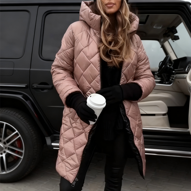 Manteau matelassé long à capuche pour femme