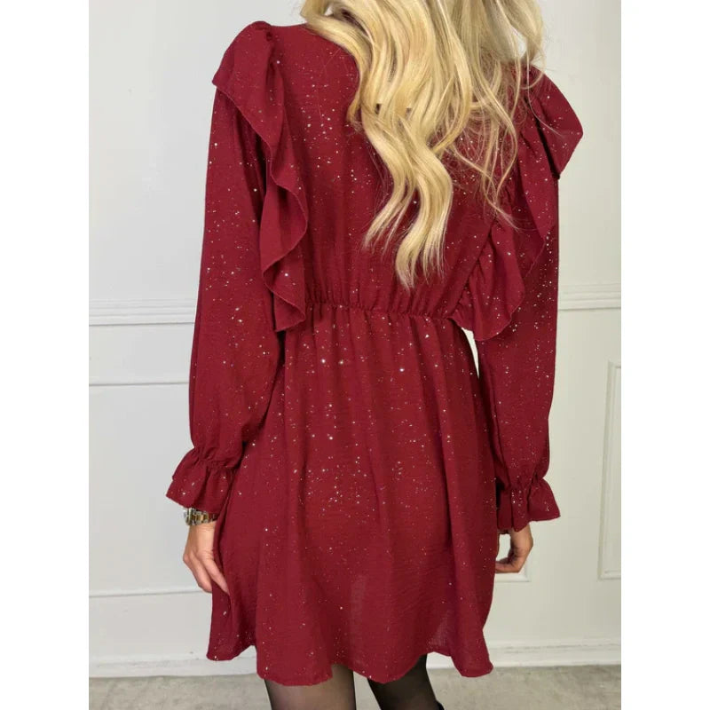 Mini-robe trapèze à volants et encolure en V pour femme