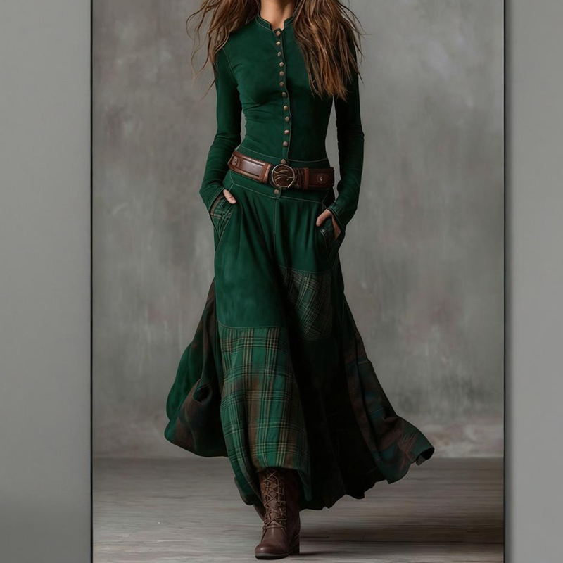 Robe vintage à col montant et boutons