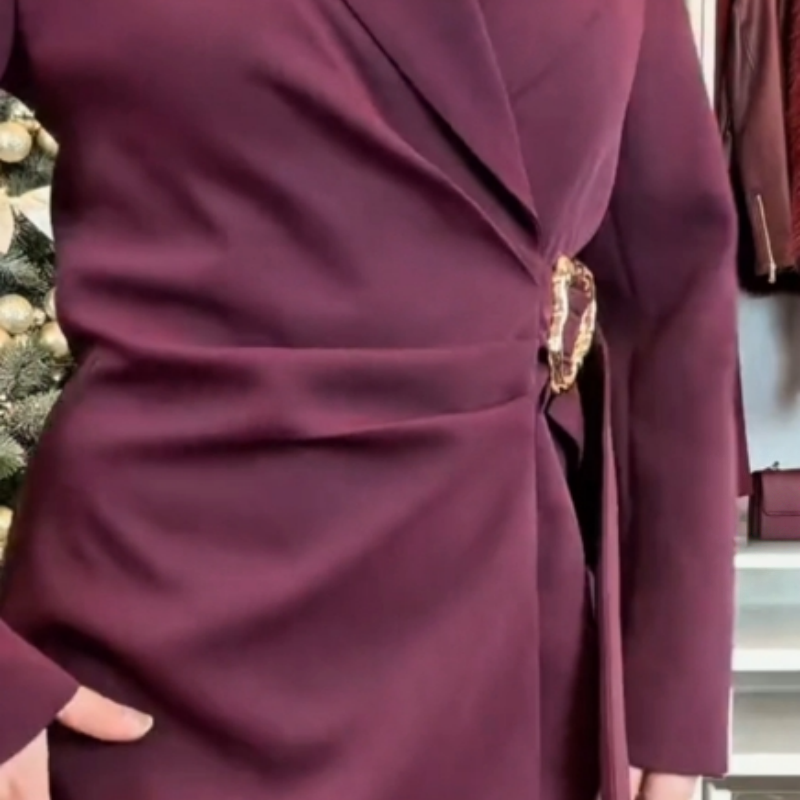 Robe blazer à col en V et manches longues unie pour femme