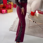 Pantalon à taille haute et bas évasé en dentelle florale pour femme