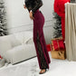 Pantalon à taille haute et bas évasé en dentelle florale pour femme