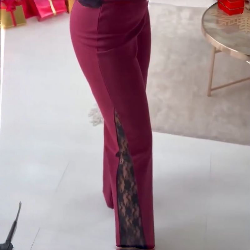 Pantalon à taille haute et bas évasé en dentelle florale pour femme