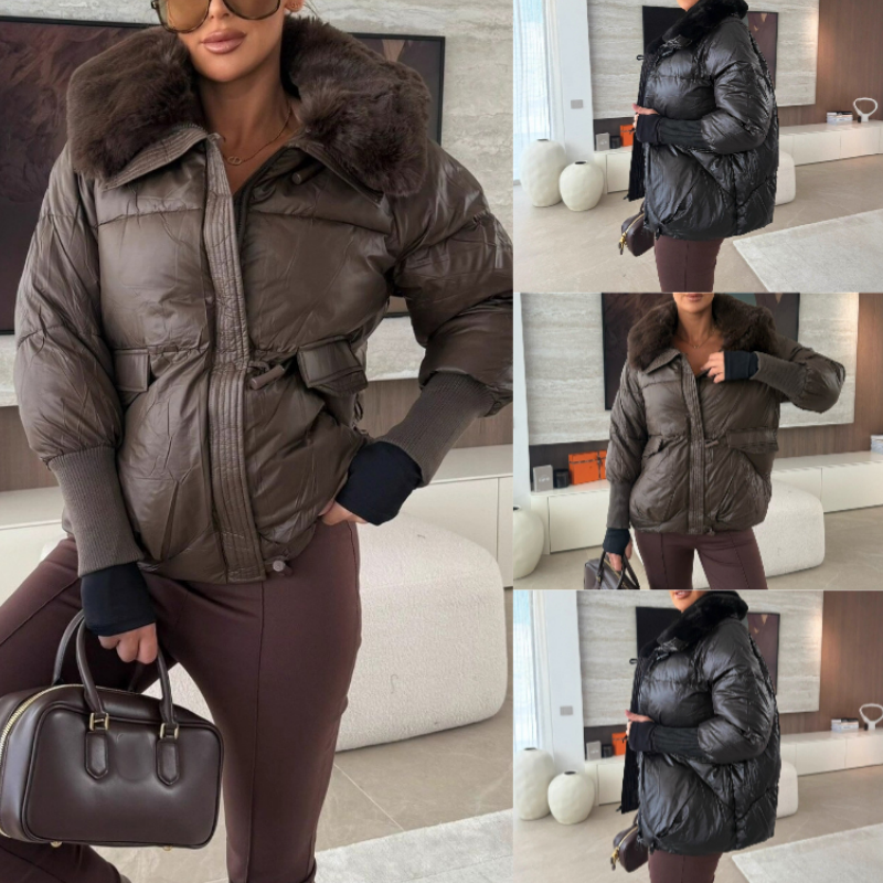Doudoune chic pour femme avec col en fausse fourrure