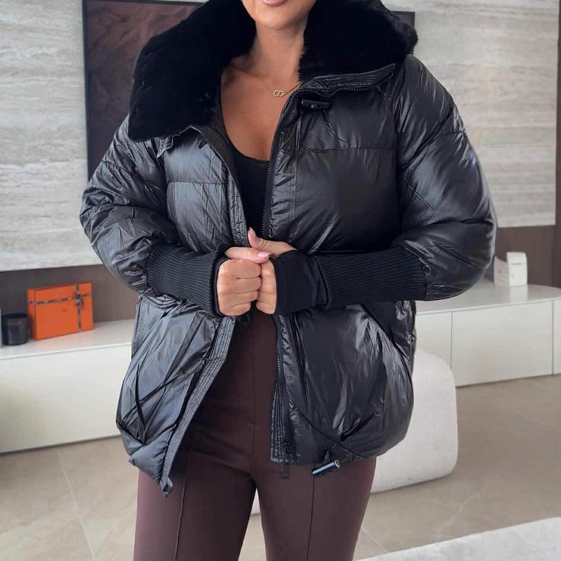 Doudoune chic pour femme avec col en fausse fourrure