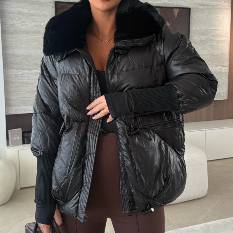 Doudoune chic pour femme avec col en fausse fourrure