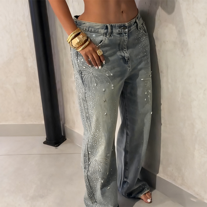 Jean large à strass scintillants pour femme