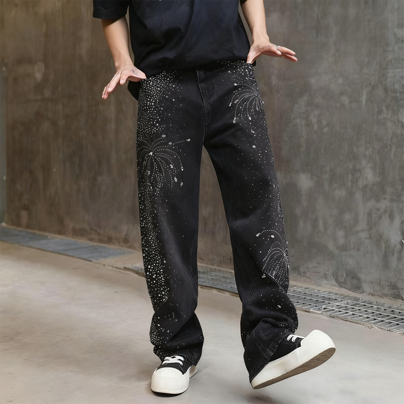 Jean large à strass scintillants pour femme