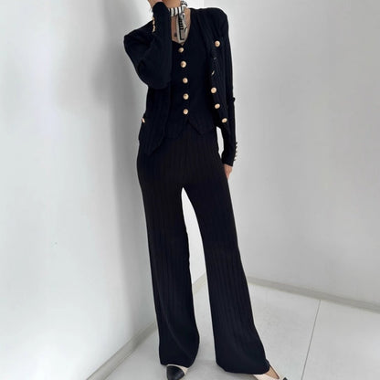 Ensemble 3 pièces pour femme comprenant un cardigan à col en V, un débardeur et un pantalon