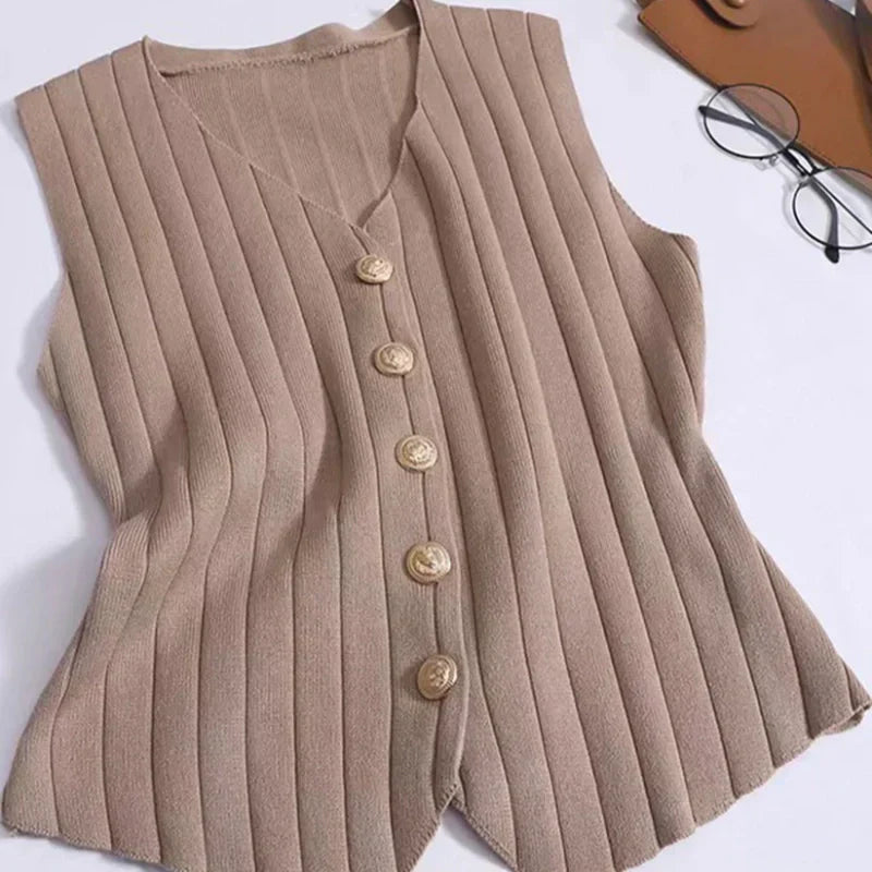 Ensemble 3 pièces pour femme comprenant un cardigan à col en V, un débardeur et un pantalon