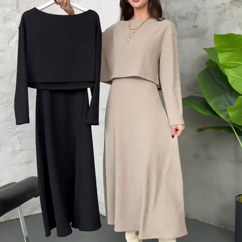 🔥Nouveautés🔥Ensemble 2 pièces tricoté pour femme avec robe mi-longue et haut court