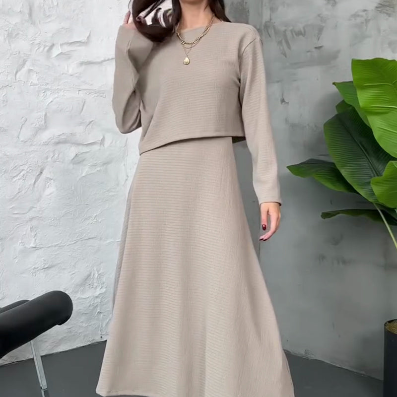 🔥Nouveautés🔥Ensemble 2 pièces tricoté pour femme avec robe mi-longue et haut court