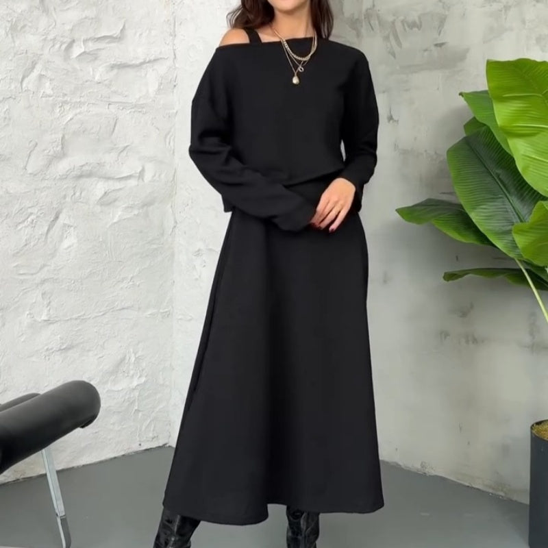 🔥Nouveautés🔥Ensemble 2 pièces tricoté pour femme avec robe mi-longue et haut court