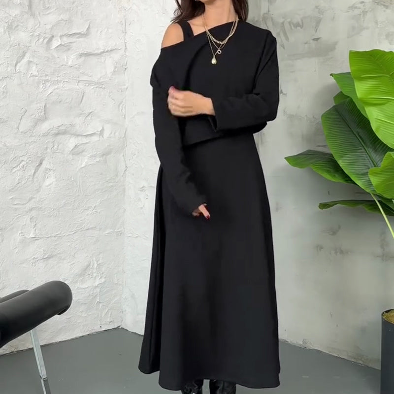 🔥Nouveautés🔥Ensemble 2 pièces tricoté pour femme avec robe mi-longue et haut court