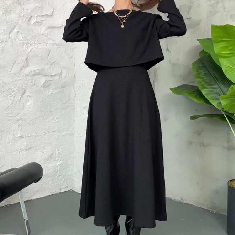 🔥Nouveautés🔥Ensemble 2 pièces tricoté pour femme avec robe mi-longue et haut court