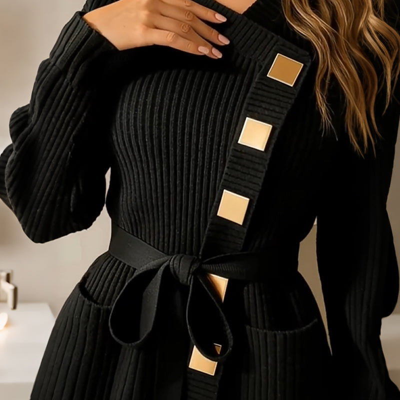 Pull asymétrique à manches longues et ceinture pour femme