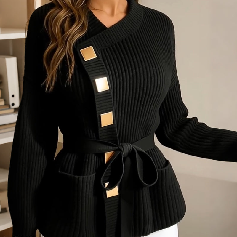 Pull asymétrique à manches longues et ceinture pour femme