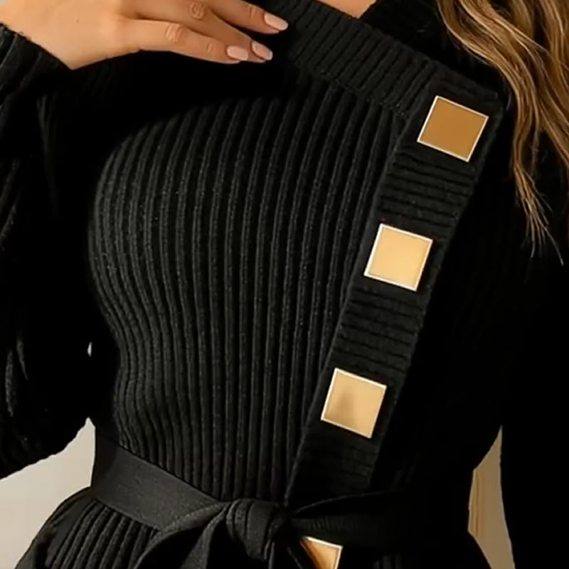 Pull asymétrique à manches longues et ceinture pour femme
