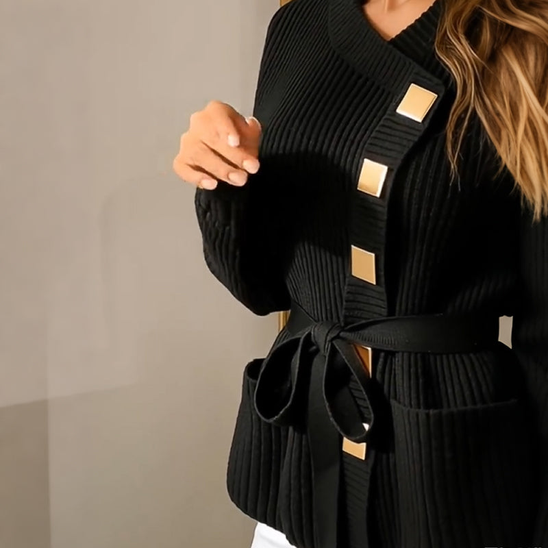 Pull asymétrique à manches longues et ceinture pour femme