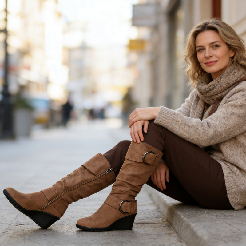 Bottes Compensées en Suédine pour Femme pour l'Automne