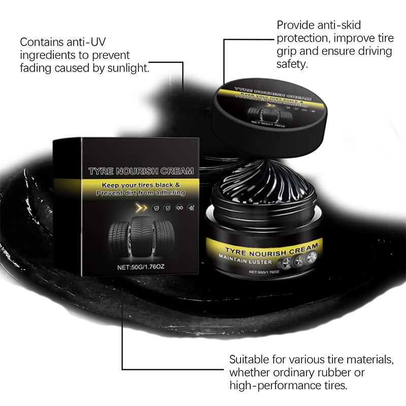 ✨ Cire pour pneus – redonne un éclat noir, protège des UV, repousse la saleté. Facile et rapide !
