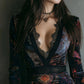 Robe moulante vintage en velours à imprimé floral