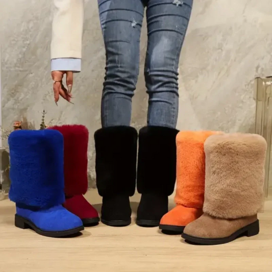 Bottes mi-mollet pour femmes avec revers en peluche