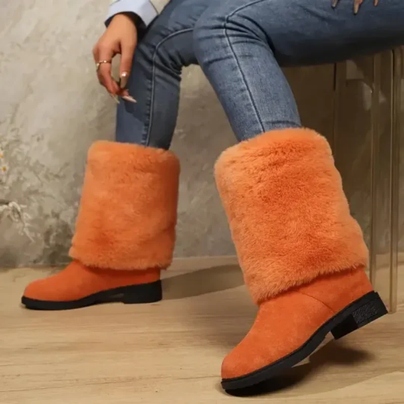 Bottes mi-mollet pour femmes avec revers en peluche