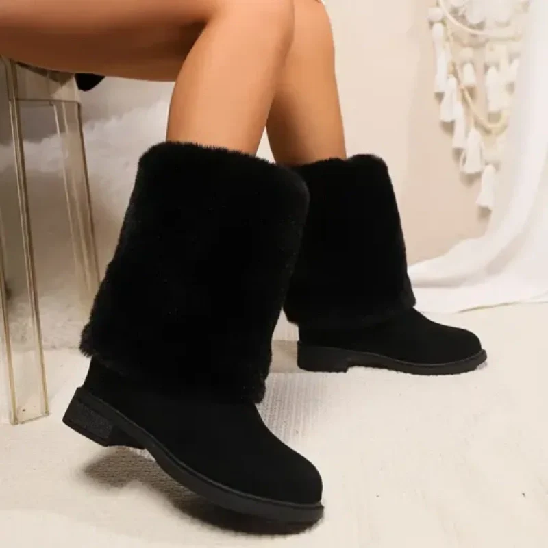 Bottes mi-mollet pour femmes avec revers en peluche