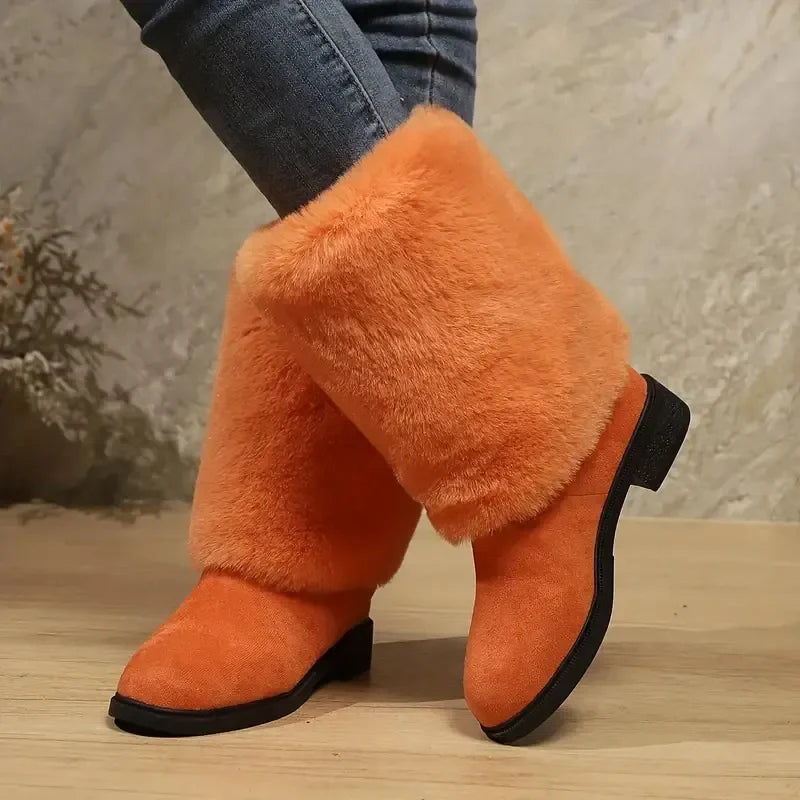 Bottes mi-mollet pour femmes avec revers en peluche