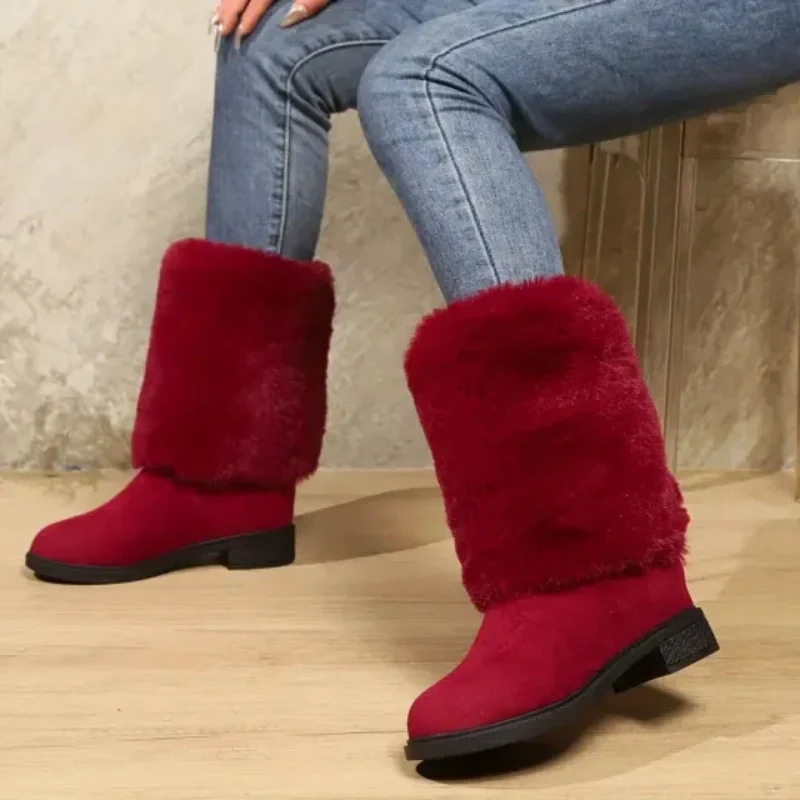 Bottes mi-mollet pour femmes avec revers en peluche