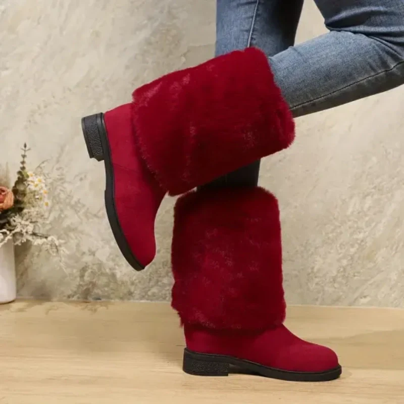 Bottes mi-mollet pour femmes avec revers en peluche