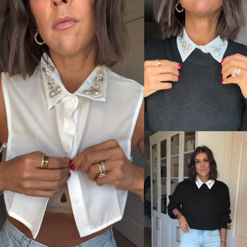 📢📢60 % de réduction !!!✨Élégant faux col en fausses perles et strass