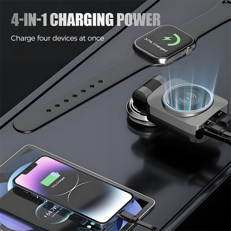 Chargeur rétractable 4 en 1 PD30W pour voiture avec éclairage d'ambiance