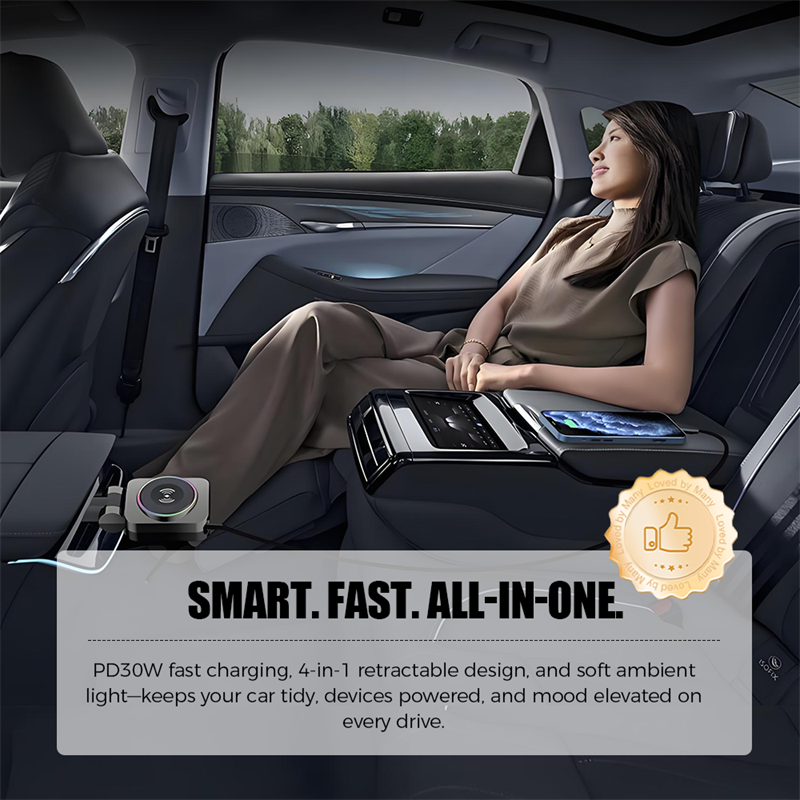 Chargeur rétractable 4 en 1 PD30W pour voiture avec éclairage d'ambiance