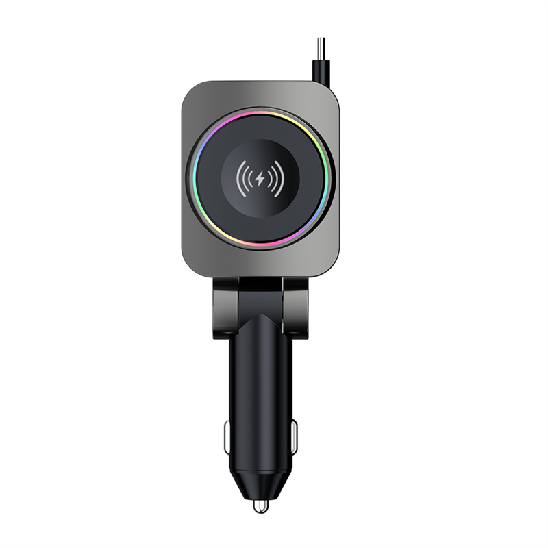 Chargeur rétractable 4 en 1 PD30W pour voiture avec éclairage d'ambiance