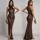 Magnifique robe bustier avec fente et paillettes pour femmes