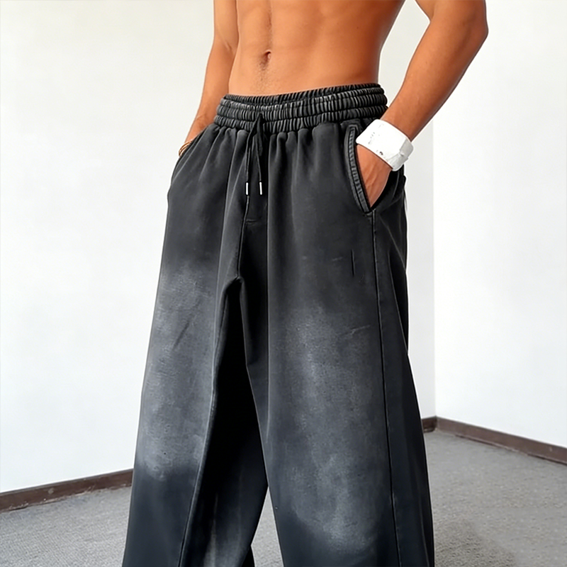 Pantalon décontracté à cordon coulissant et jambes larges pour homme